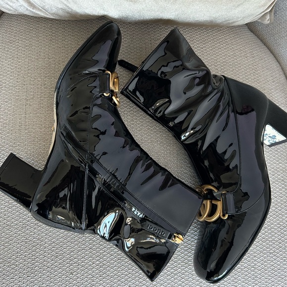 Gucci Victoire GG Ankle Boots EU 38 US 38 Black Patent Leather - Picture 6 of 17